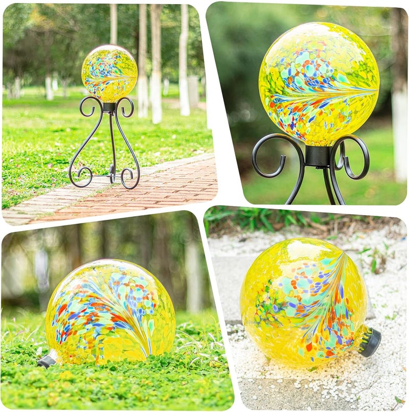 VCUTEKA Gazing Ball, Glass Gazing Balls Sphere for Garden Lawn Outdoor Ornament Yard Decorative, Yellow Swirl, 10" - Image 5